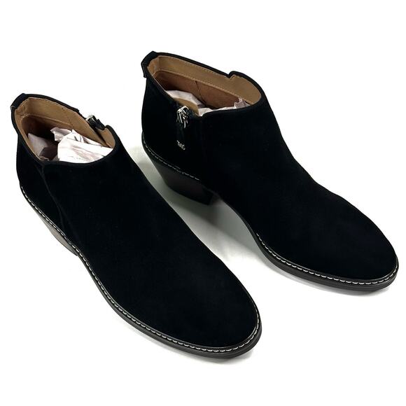 Sam Edelman PRYCE Black Suede Ankle Boots Womens 7.5M Water Resistant New $150 - Picture 1 of 12